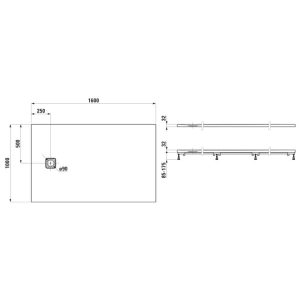 Laufen Solutions 2.0 Marbond Duschwanne 160x100x3,2cm, rechteckig