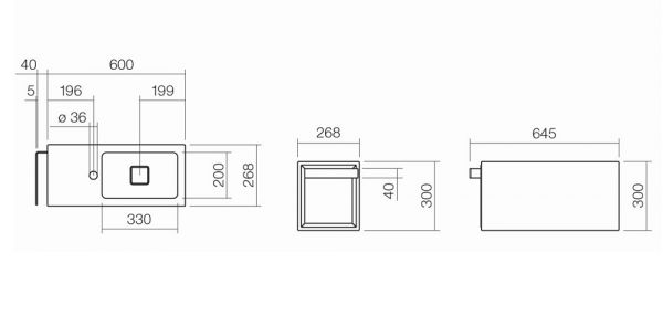 Alape Xplore.S Waschplatz 64,5x26,8cm, Beckenmulde rechteckig rechts WP.XS2