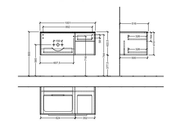 Villeroy&Boch Subway 3.0 Waschtischunterschrank mit Regalelement rechts C57200VR_1