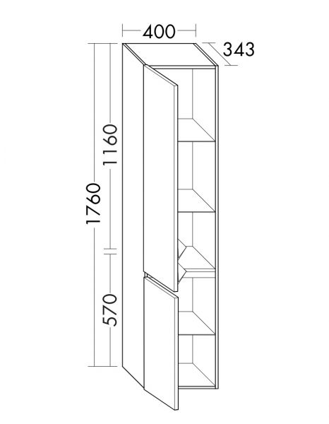 Burgbad Lin20 Hochschrank mit 2 Türen und 2 Winkelablagen, wandhängend, Tiefe 34,3cm HSPE040LF5351