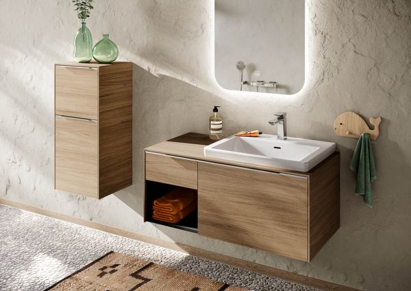 Villeroy&Boch Subway 3.0 Waschtischunterschrank mit Regalelement links, Breite 100,1cm kansas oak aluminium glänzend C57100RH