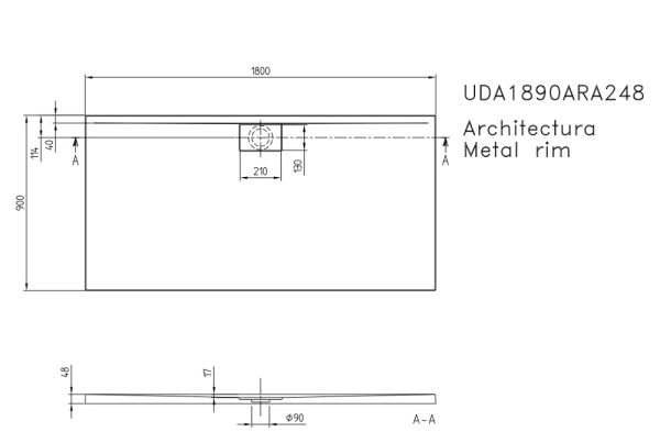 Villeroy&Boch Architectura MetalRim Duschwanne inkl. Antirutsch (VILBOGRIP),180x90cm, weiß, UDA1890ARA248GV-01