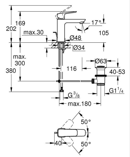 Grohe Cubeo Einhand-Waschtischbatterie M-Size mit Ablaufgarnitur