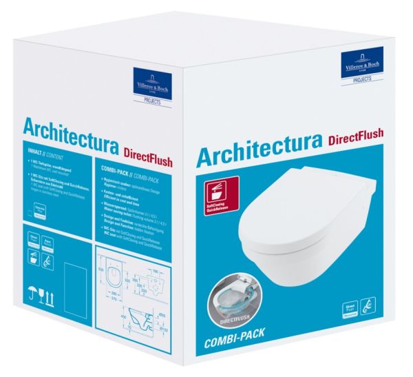 Villeroy&Boch Architectura Wand-Tiefspül-WC, spülrandlos mit DirectFlush, weiß, 4694R001