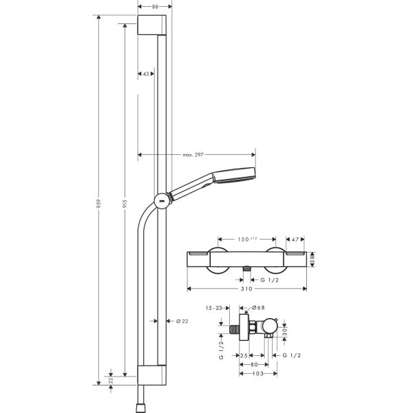 hansgrohe Pulsify Select S Brausesystem 105 Brausestange 90cm Ecostat Element 3 jet Handbrause