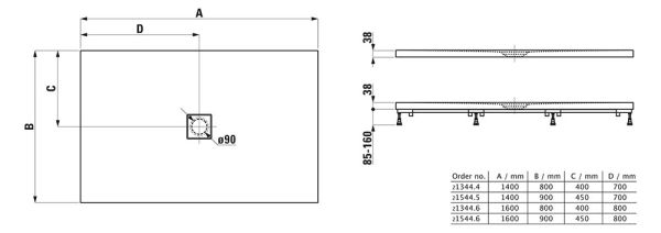 Laufen Solutions Marbond Duschwanne 160x90x3,8cm superflach, rechteckig, Ablauf mittig, weiß