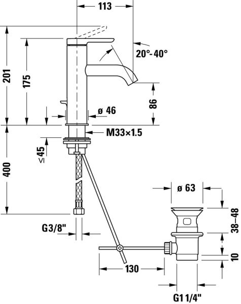 Duravit C.1 Einhebel-Waschtischmischer M mit Zugstangen-Ablaufgarnitur, chrom