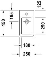 Vorschau: Duravit Vero Handwaschbecken rechteckig 25x45cm, mit 1 Hahnloch und Überlauf, weiß 0702250000