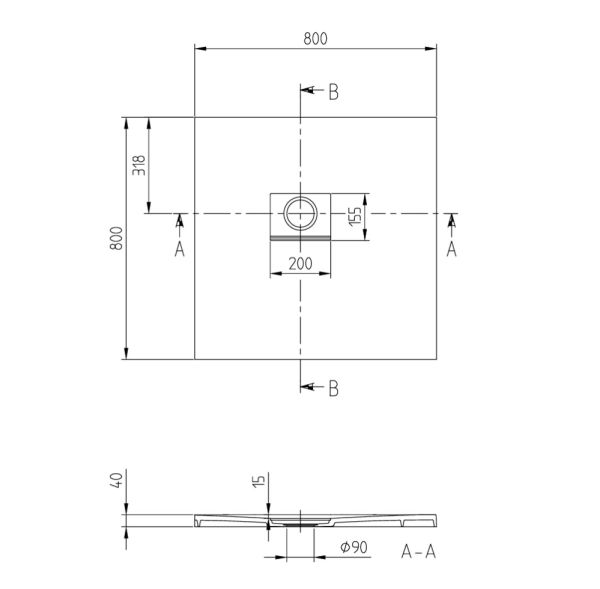 Villeroy&Boch Squaro Infinity Quaryl®-Duschwanne 80x80cm, Eckeinbau links gegen Wand