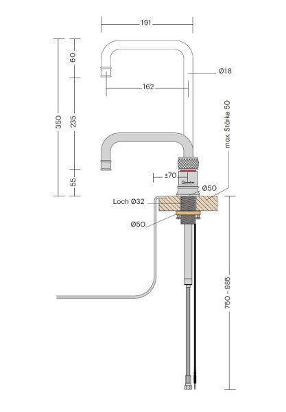 Quooker Classic Nordic Square single tap Kochend-Wasserhahn ohne Mischbatterie, eckig