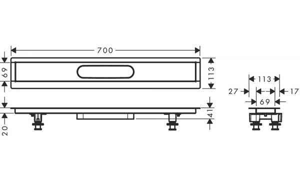 Hansgrohe RainDrain Installationsset 70cm, für Duschrinnen Fertigsets