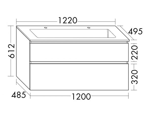 Burgbad Lin20 Mineralguss-Doppelwaschtisch mit Waschtischunterschrank, wandhängend, 122x49,5cm SGHV122