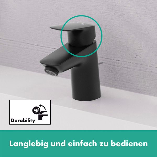Hansgrohe Logis Waschtischarmatur 70 mit Metall Zugstangen-Ablaufgarnitur, schwarz matt