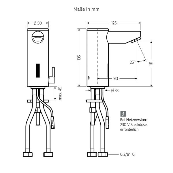 WimTec PROOF E6 Mischwasser-Waschtischarmatur HDM 230V Netzbetrieb, edelstahl