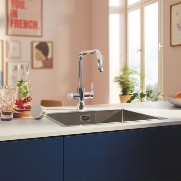 Grohe Blue Pure Start Küchenarmatur Starter Set mit U-Auslauf und Mini Aktivkohle-Filter, chrom