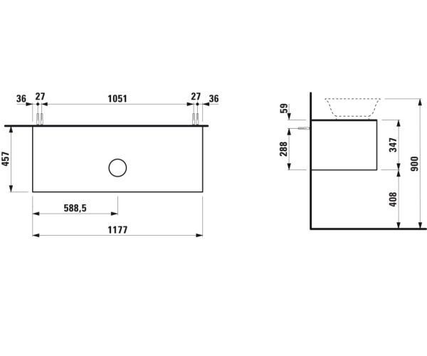 Laufen The New Classic Schubladenelement 118cm, 1 Schublade, Ausschnitt Mitte, zu H812850/1/2/3