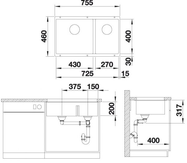 Blanco Subline 430/270-U Granitspüle SILGRANIT®