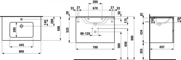 Laufen Pro S Kombipack 80x50cm Waschtisch u. Waschtischunterschrank, 2 Schubladen