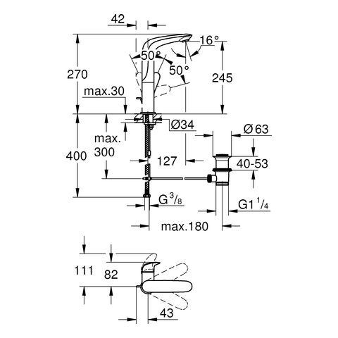 Grohe Eurostyle Einhand-Waschtischbatterie mit Ablaufgarnitur, Hebel geschlossen, L-Size, chrom