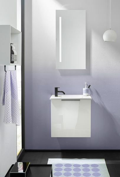 Burgbad Eqio Mineralguss-Handwaschbecken mit Waschtischunterschrank, weiß hochglanz, Griff schwarz matt SFPG052F2009C0001G0200