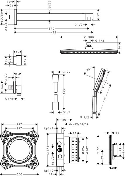 hansgrohe Raindance Alive S / ShowerSelect Duschsystem Unterputz, schwarz matt
