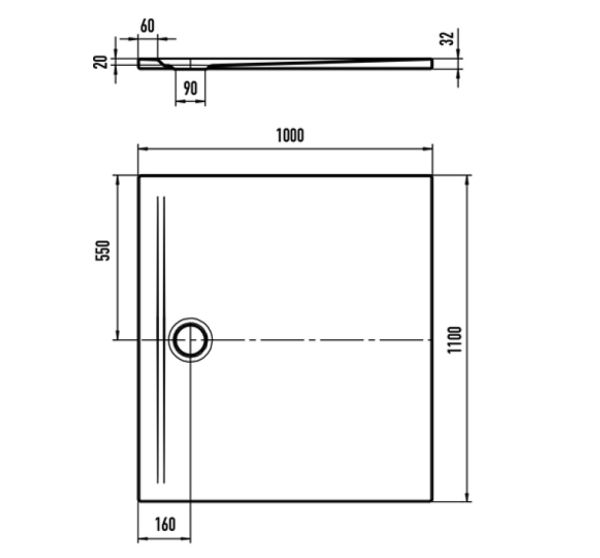 Kaldewei Superplan Zero bodenebene Rechteck-Duschwanne 100x110cm Mod.1544-1