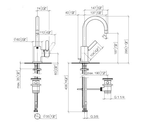 Dornbracht Tara. Waschtisch-Einhandbatterie mit Ablaufgarnitur, Ausladung 137mm