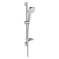 hansgrohe Croma Select S Brauseset 110 Vario 3jet softcube, Brausestange 65cm, Seifenschale, weiß/chrom 28157400
