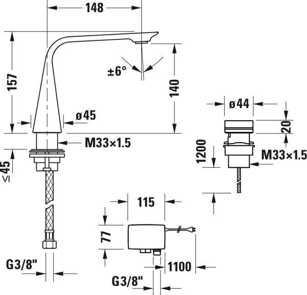Duravit D.1 2-Loch Elektronikarmatur M mit Steckernetzteil, schwarz matt D11100007046