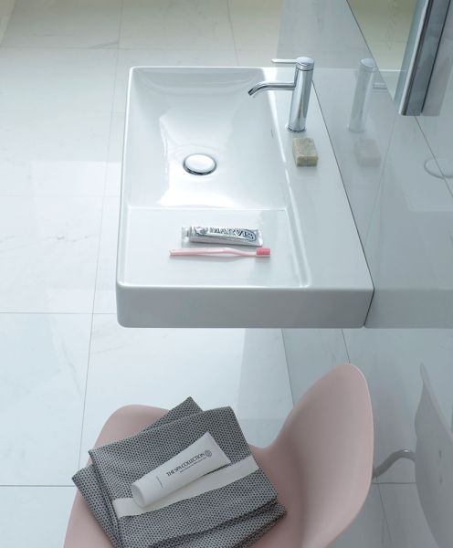 Duravit DuraSquare Waschtisch 80x47cm, ohne Überlauf, mit Hahnloch, WonderGliss, Becken links, weiß 23488000411