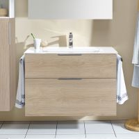 Burgbad Eqio Glas-Waschtisch mit Waschtischunterschrank, eiche dekor cashmere, Griff chrom SEYX092