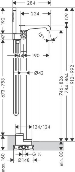 Axor Citterio E Wannenthermostat bodenstehend