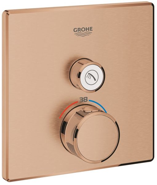 Grohe Grohtherm SmartControl Thermostat mit einem Absperrventil, Fertigmontageset eckig warm sunset gebürstet 29123DL0