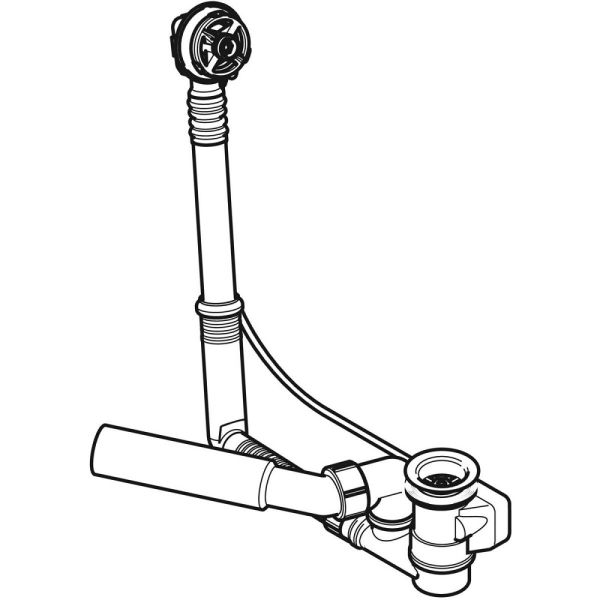Geberit Badewannenablauf mit Drehbetätigung, d52, Länge 32 cm, mit Anschlussbogen, Gegenstromprinzip