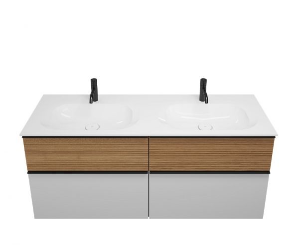 Burgbad Fiumo Doppelwaschtisch 142cm mit Waschtischunterschrank mit Plisséefront, 4 Auszüge