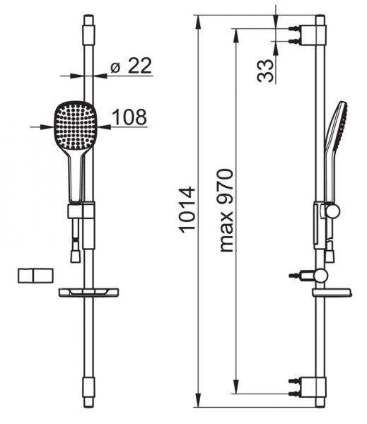 Hansa Hansaactivejet Style Wandstangen-Set 970mm, 1-strahlig, weiß/chrom