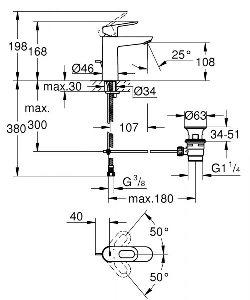 Grohe BauLoop Einhand-Waschtischbatterie M-Size mit Ablaufgarnitur, chrom