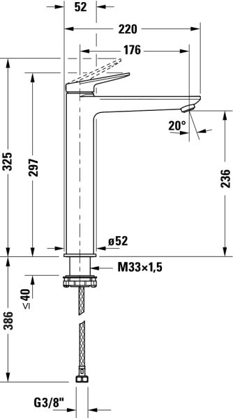 Duravit Wave Einhebel-Waschtischarmatur XL, ohne Ablaufgarnitur, schwarz matt WA1040002046