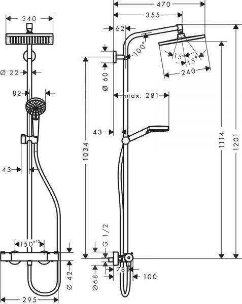 Hansgrohe Crometta E 240 1jet Showerpipe mit Thermostat, chrom