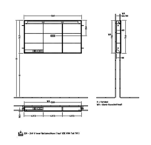 Villeroy&Boch My View-In LED-Unterputz-Spiegelschrank, dimmbar, 130x74,7cm