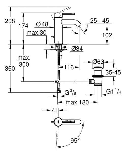 Grohe Essence Waschtischbatterie S-Size, ES-Funktion, mit Ablaufgarnitur, chrom