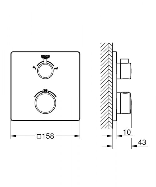 Grohe Grohtherm Thermostat-Wannenbatterie mit integrierter 2-Wege-Umstellung, Rosette eckig, chrom