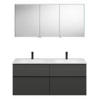 Burgbad Fiumo Badmöbel-Set 142cm, Spiegelschrank, Doppelwaschtisch mit Unterschrank, 4 Auszüge, graphit 