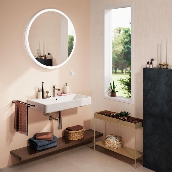 hansgrohe Xarita Lite S Spiegel rund, LED-Beleuchtung, Wandschalter