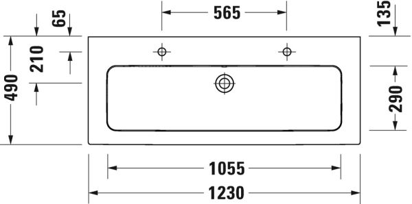 Duravit ME by Starck Waschtisch rechteckig 123x49cm, 2 Hahnlöcher, mit Überlauf, weiß seidenmatt 2361123224