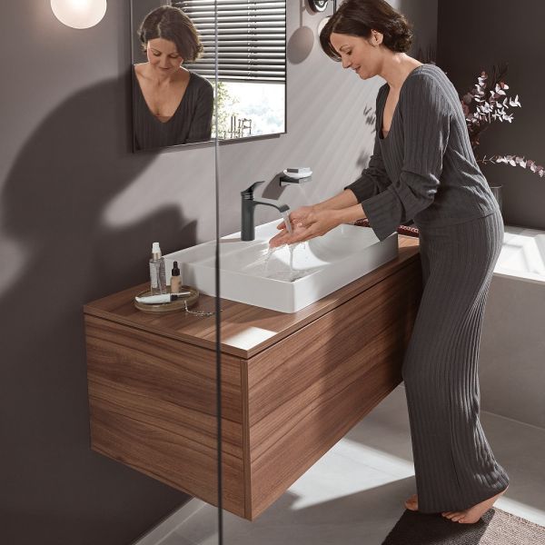hansgrohe Vivenis Waschtischmischer 110 CoolStart, Zugstangen-Ablaufgarnitur, brushed black chrome