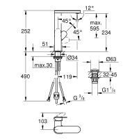 Vorschau: Grohe Plus Einhand-Waschtischbatterie, L-Size, herausziehbarer Auslauf, chrom