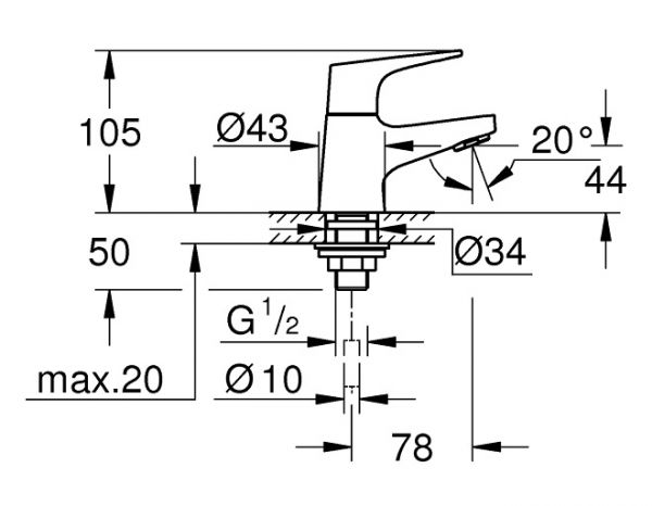 Grohe BauFlow Standventil, XS-Size, chrom