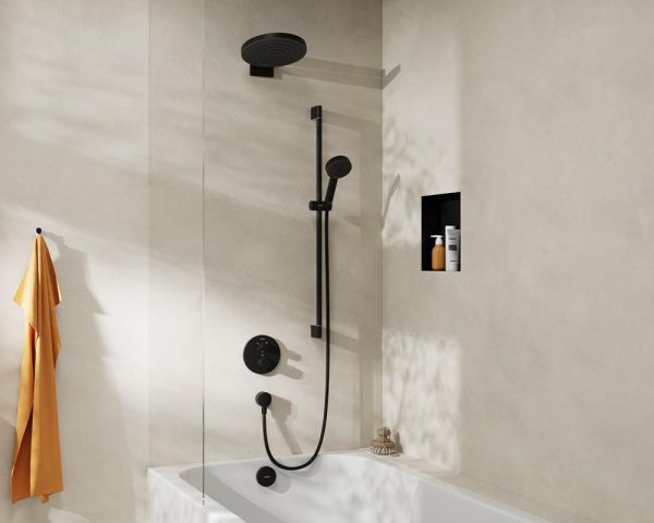 hansgrohe Exafill Fertigset Wanneneinlauf, Ab- und Überlaufgarnitur, schwarz matt/weiß glanz