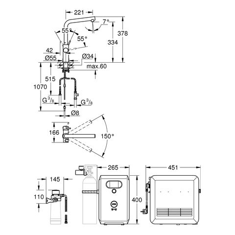 Grohe Blue Professional L-Auslauf Set, Spültischbatterie mit Filterfunktion & Sprudelfunktion